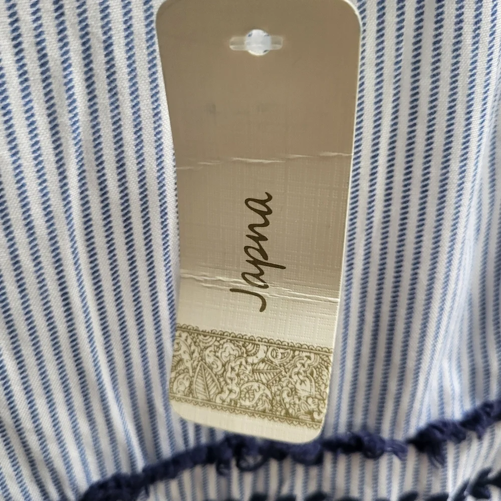 JAPNA Jumper Jumpsuit Blue/White Palazzo Wide Leg Smocked Stripe Lined Rayon - Picture 6 of 9